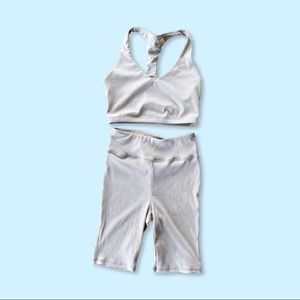 THRIFTED : Nude/ Tan Ribbed Biker Short Yoga Set